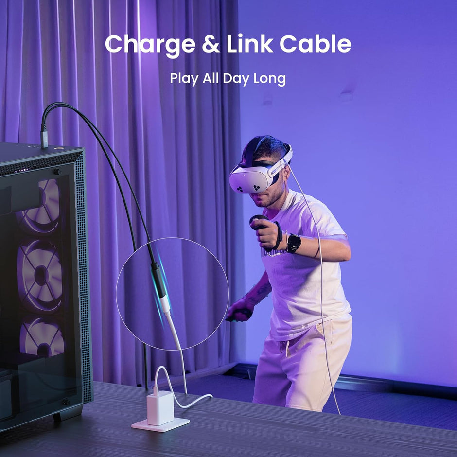 KIWI design Link Cable with Charging 16FT Compatible with Meta Quest 3S/3/2/Pro/Pico 4 Accessories and PC/SteamVR, USB 3.0 to USB C Link Cable with 5Gbps Super Speed for Extended Gameplay