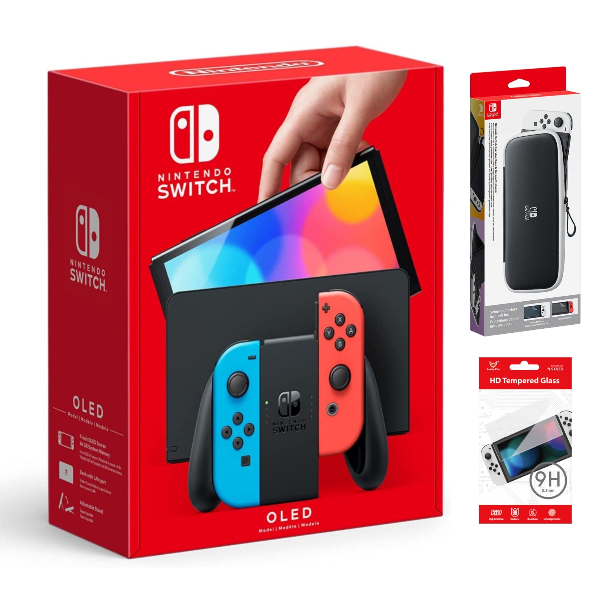 Nintendo Switch OLED Model Console - Neon Red & Neon Blue Joy with Free Case & Screen Protector