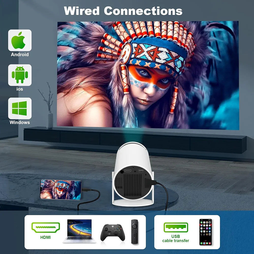HY300 PRO Mini Portable Projector, Support 4K with Dual-Band WIFI6 5G Wireless 5.0 Bluetooth Android System