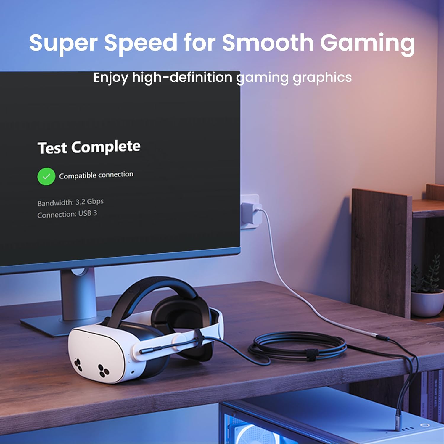 KIWI design Link Cable with Charging 16FT Compatible with Meta Quest 3S/3/2/Pro/Pico 4 Accessories and PC/SteamVR, USB 3.0 to USB C Link Cable with 5Gbps Super Speed for Extended Gameplay