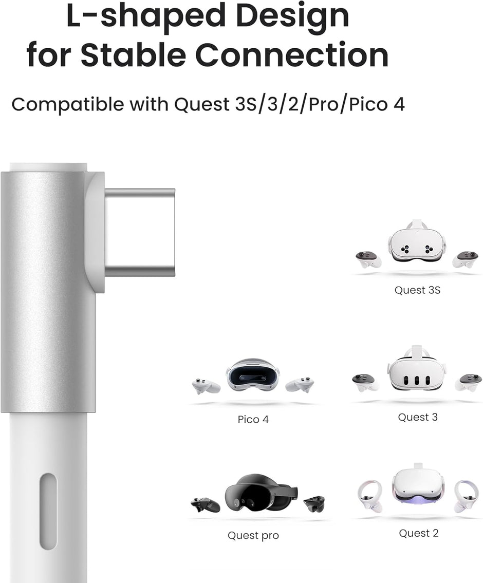 KIWI design Link Cable with Charging 16FT Compatible with Meta Quest 3S/3/2/Pro/Pico 4 Accessories and PC/SteamVR, USB 3.0 to USB C Link Cable with 5Gbps Super Speed for Extended Gameplay