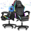 East Seat Gaming Chair with RGB Lights, Footrest & Built-in Speakers - Black