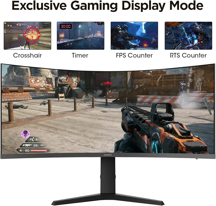 KOORUI 34E6UC 34 -inch Curved Ultrawide WQHD 3440×1440 180Hz 1000R- PIP/PBP, 1ms(MPRT), HDR400 Gaming Monitor