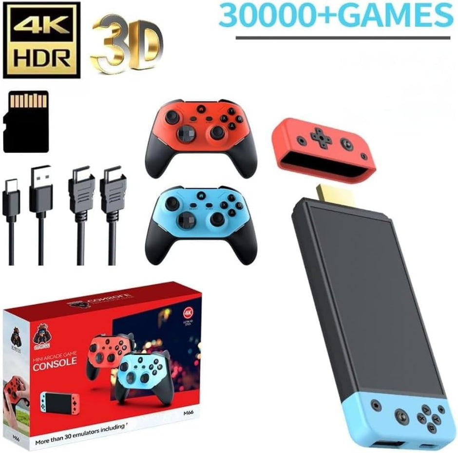 M66 Retro Game stick Console 4K Mini Arcade 64 GB with 30+ Emulator, 20000+GTA, Donkey Kong, Tekken etc.,