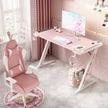 Z8 RGB Gaming Desk with Led Lights, Headset Holder & Cup Holder - Pink & White