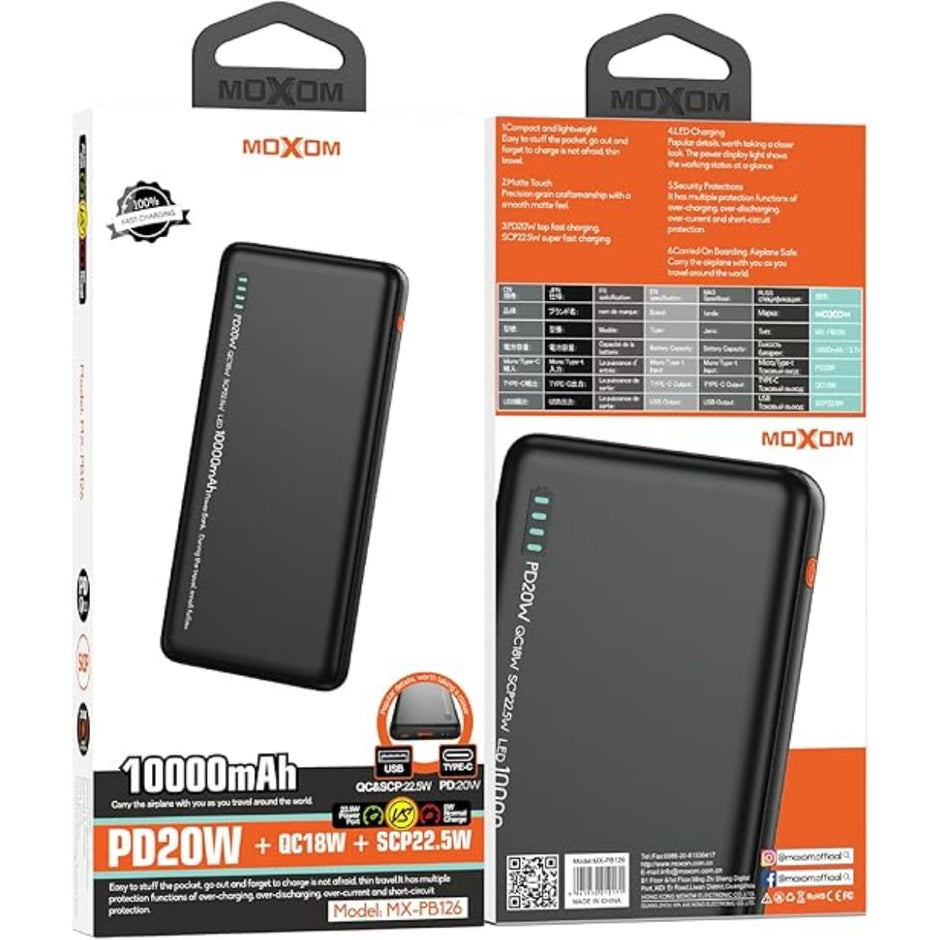 MOXOM 10000mAh PD20W+QC18W+SCP22.5W Power Bank