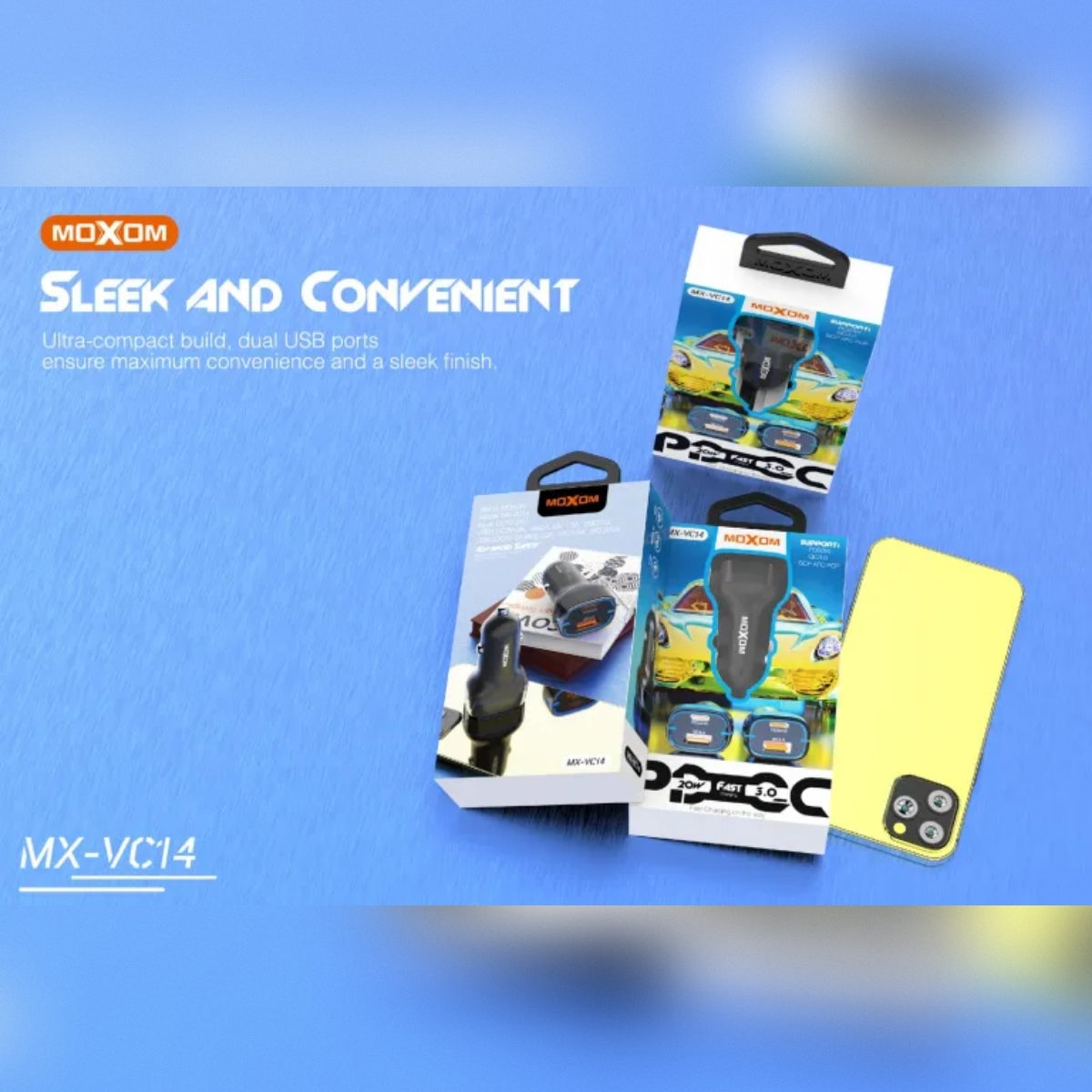 MOXOM PD20W QC3.0 Super Fast Charging Dual Port Type-C Car Charger