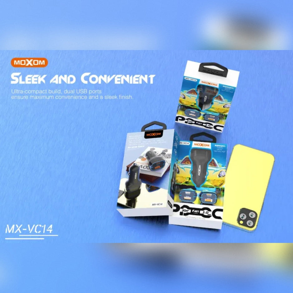 MOXOM PD20W QC3.0 Super Fast Charging Dual Port Type-C Car Charger