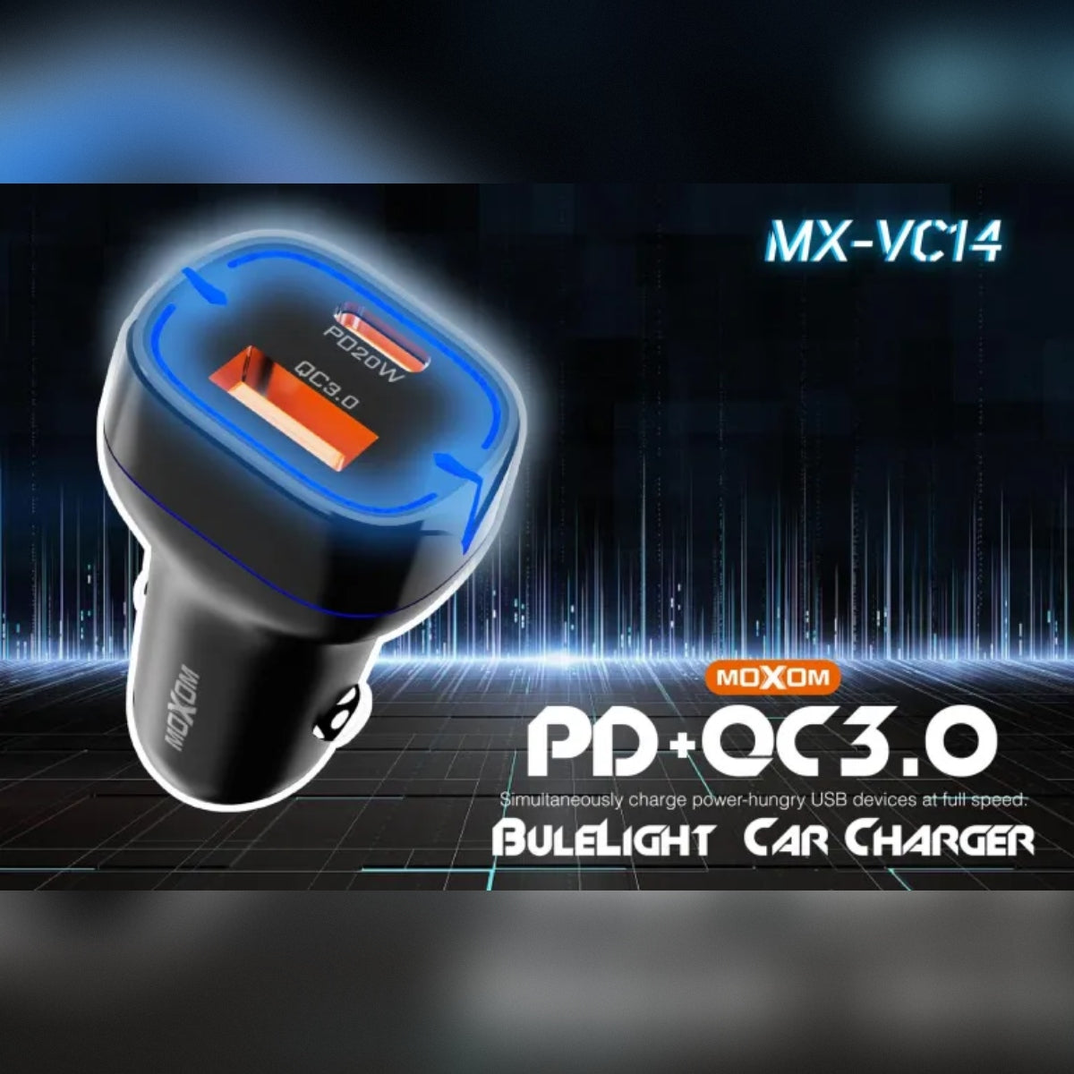 MOXOM PD20W QC3.0 Super Fast Charging Dual Port Type-C Car Charger